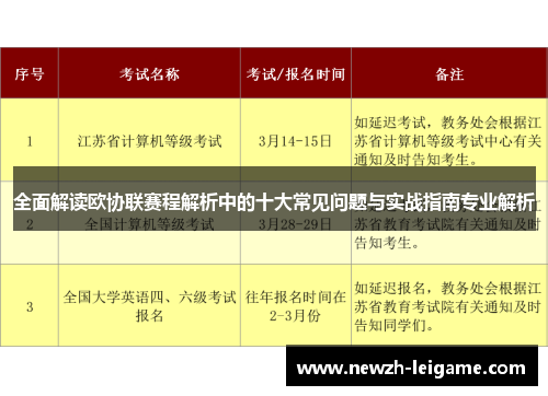 全面解读欧协联赛程解析中的十大常见问题与实战指南专业解析
